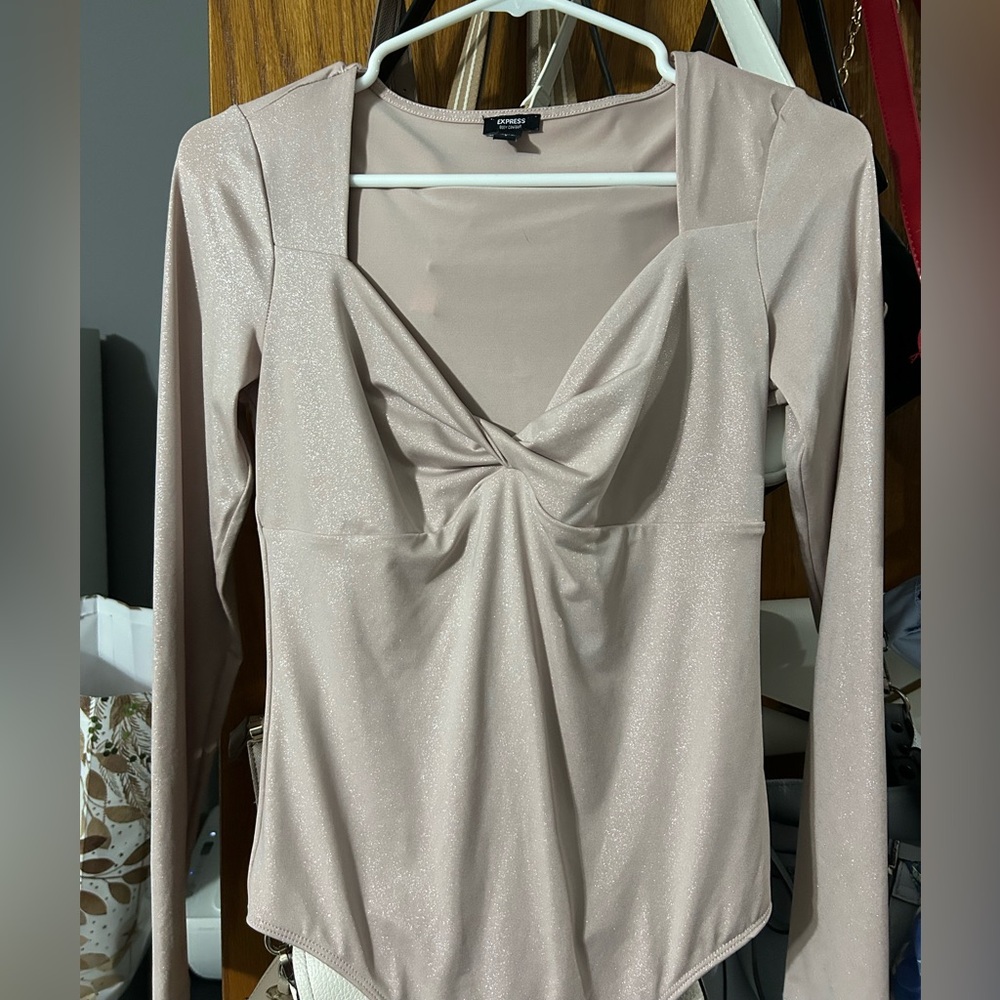 Pink shimmery Express Long Sleeve Bodysuit
